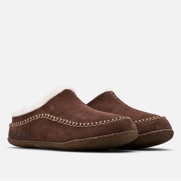 Sorel Men’s Falcon Ridge II Chocolate Suede Slippers with Cream Fur Lining - Picture 1 of 11